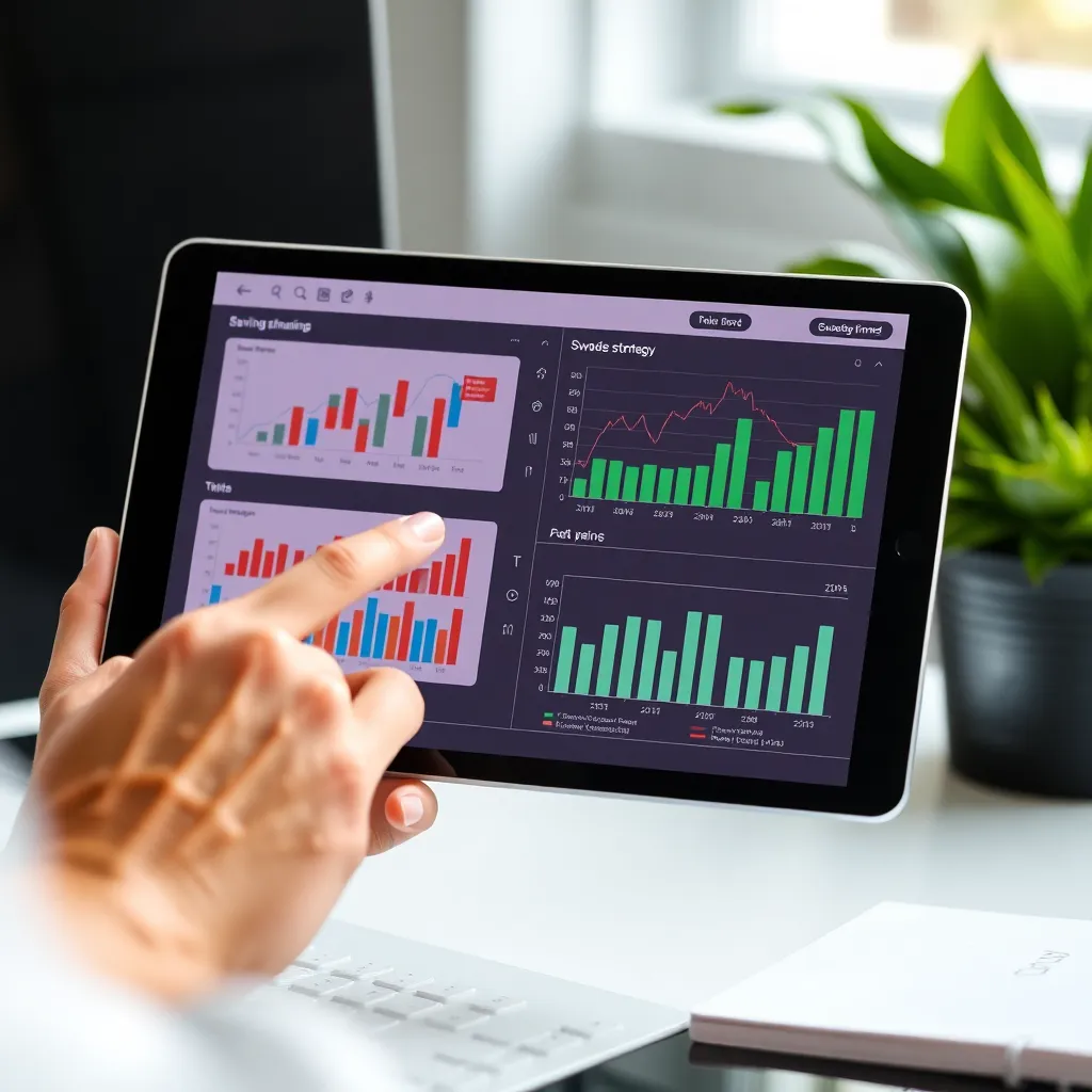 Osoba analyzujúca finančné grafy a sporiacu stratégiu na tablete