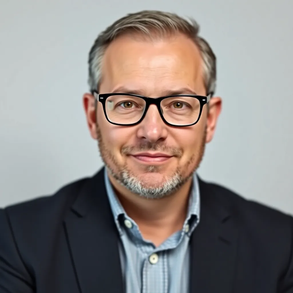 Portrét muža stredného veku s okuliarmi
